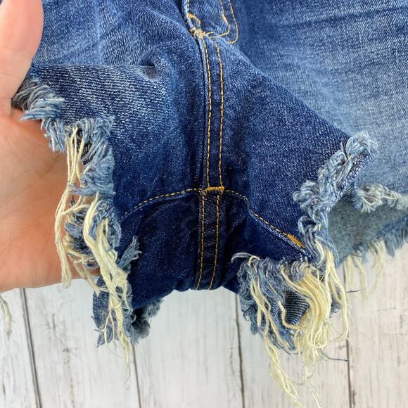 BDG Urban Outfitters Dark Blue High Rise Cut Off Distressed Jean Shorts Size 29 - Picture 5 of 10